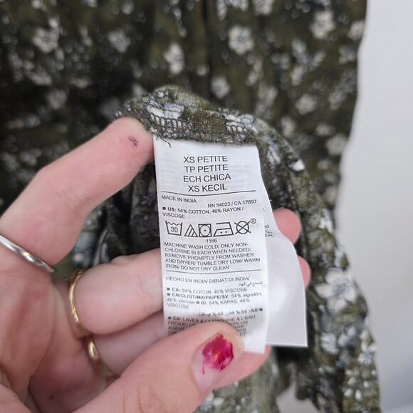 Old Navy Green White Ditzy Floral Long Sleeve Cute Boho Mini Swing Dress Size XS - Picture 6 of 10